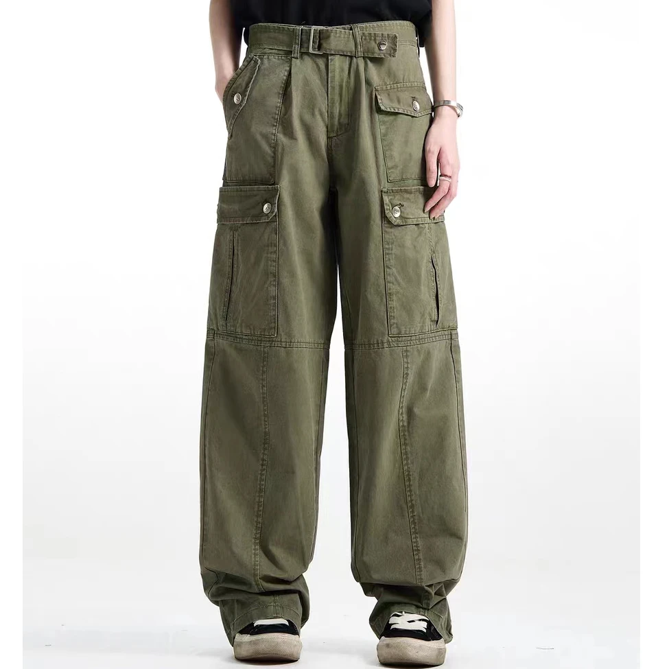 Harajuku Y2K Çok cepler Geniş Bacak Düz Kargo Pantolon Unisex Yüksek Sokak Vibe Tarzı Baggy günlük pantolon Büyük Boy