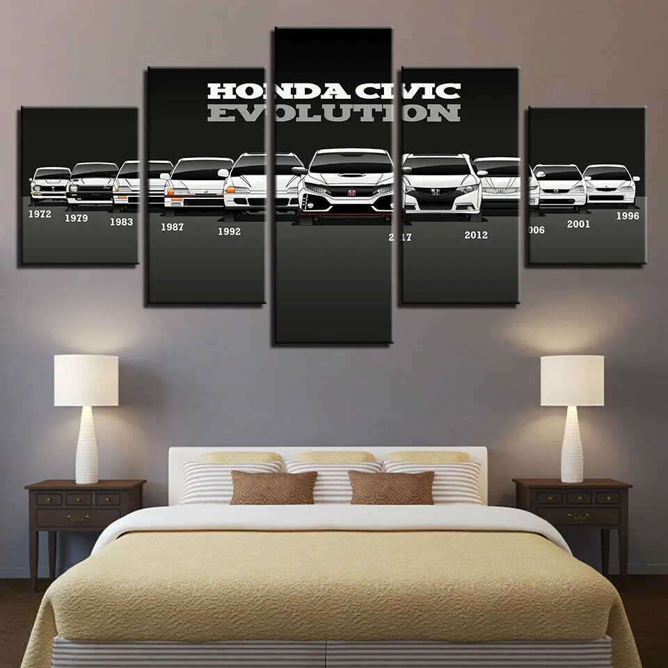 Honda Civic Evrim Arabalar Lüks Araba Posteri Tuval Baskı Boyama Duvar Sanatı 5 Panel HD Baskı Resimleri Ev Dekorasyonu Yok Çerçeveli