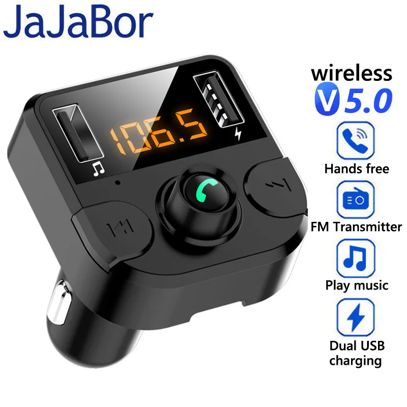 JaJaBor FM Verici FM Modülatör Bluetooth Araç Kiti MP3 Müzik Çalar Bluetooth 5.0 Handsfree Çağrı çift USB araba şarjı