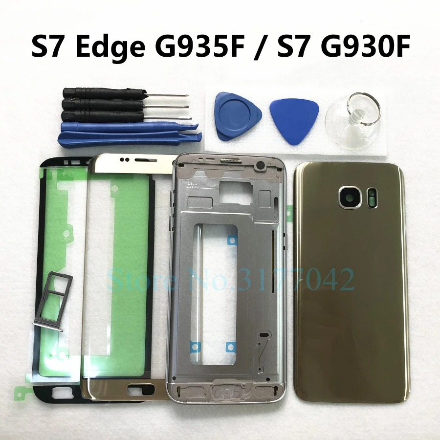 Komple Konut Samsung Galaxy S7 G930F S7 Kenar G935F Ön cam ekran lensi Orta Çerçeve Arka Arka Kapak Tam Kılıf + Aracı