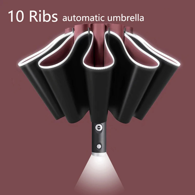 LED el feneri ile yansıtıcı şerit ters büyük şemsiye tam otomatik UV şemsiye yağmur güneş ısı yalıtım şemsiye