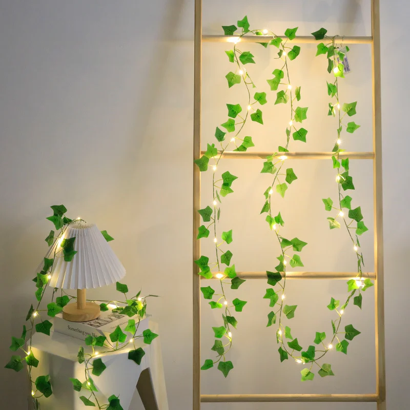LED güneş ışık zinciri yeşil yaprak Rattan açık avlu dekorasyon ışıkları yapay bitkiler Garland lamba
