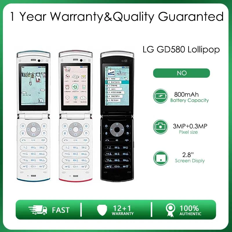 LG GD580 Lolipop Yenilenmiş Unlocked Orijinal GD580 LG dLite tek sim 3.15 MP 2.8 