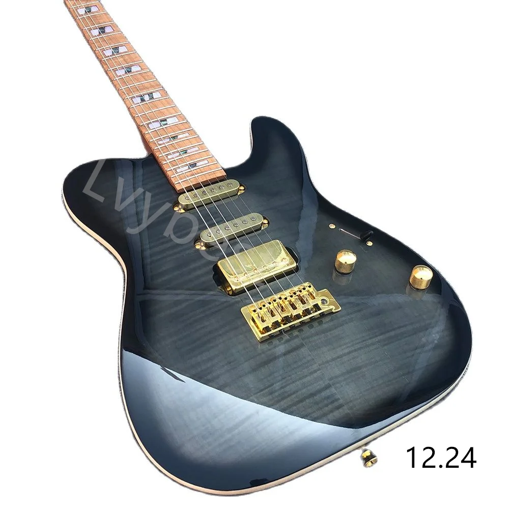 Lvybest Klasik Elektro Gitar Kömür Akçaağaç Boyun Abalone InlayTiger Akçaağaç Kaplama Kalite Güvencesi Ücretsiz Kargo