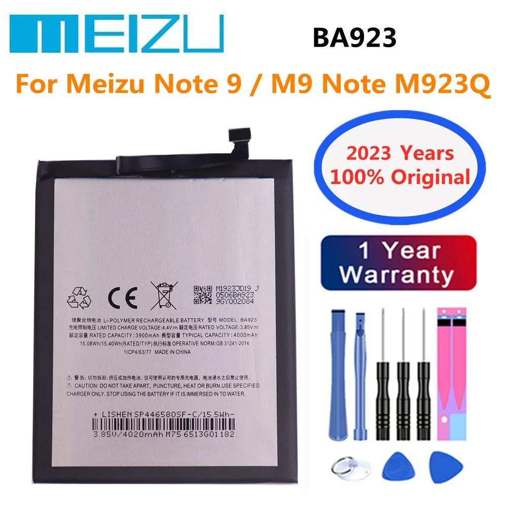 Meizu 100 % Orijinal BA923 Pil MeFor Meizu Not 9 / M9 Not M923Q M923H 4000mAh Akıllı Telefon Yüksek Kalite Pil + Araçları