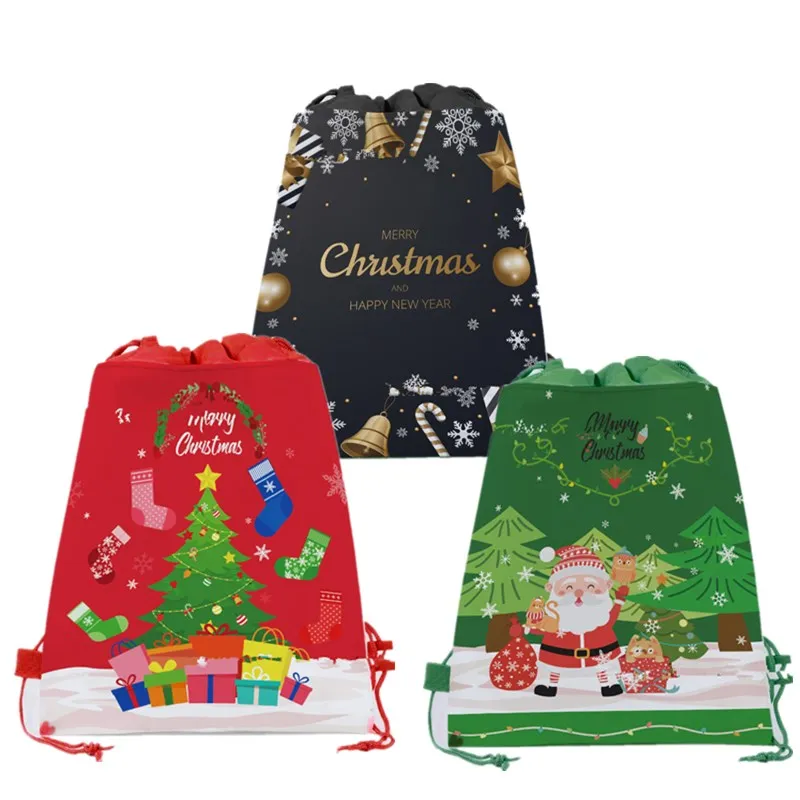 Merry Christmas İpli hediye keseleri Noel Ağacı Plastik Ambalaj Çantası Kar Tanesi Noel şeker kutusu Yeni Yıl 2021 Çocuk İyilik Çantası