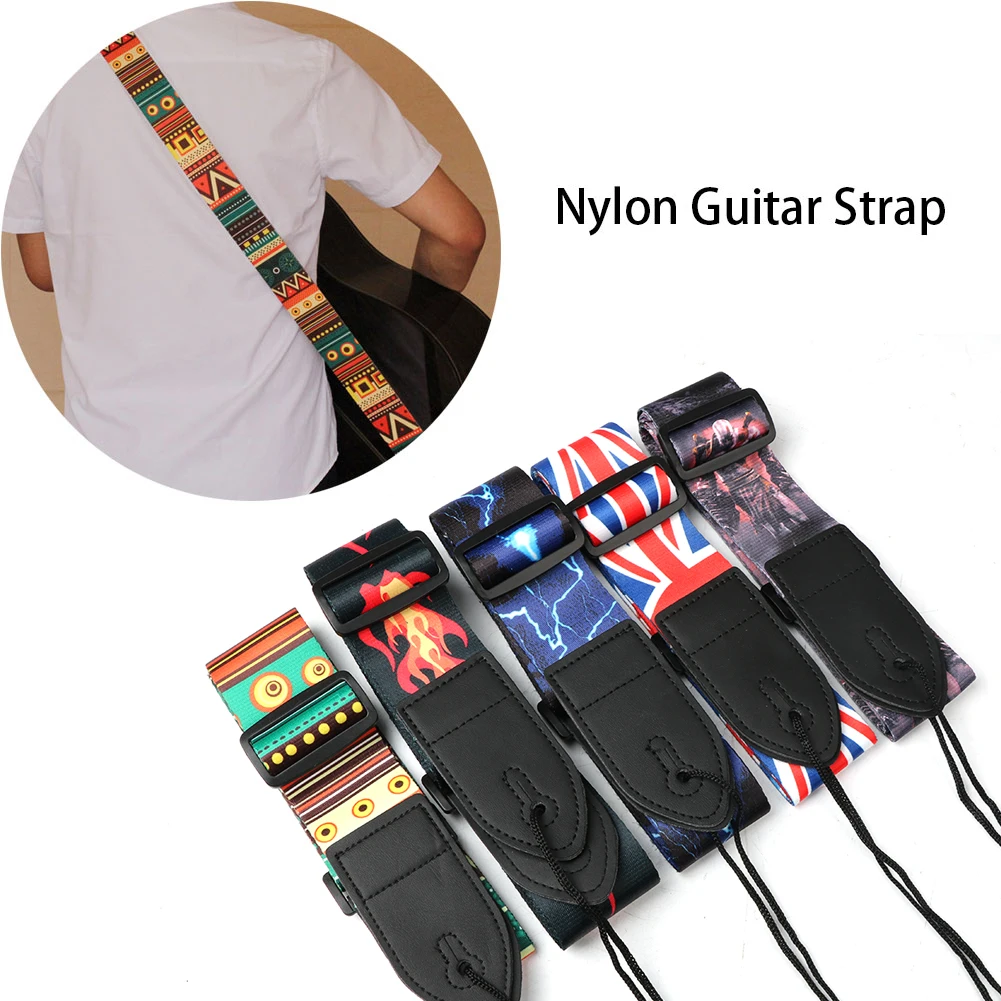Naylon Gitar Askısı Akustik Elektro Gitar ve Bas için Çok Renkli Gitar Kemeri Ayarlanabilir Renkli Baskı Naylon Kayışlar
