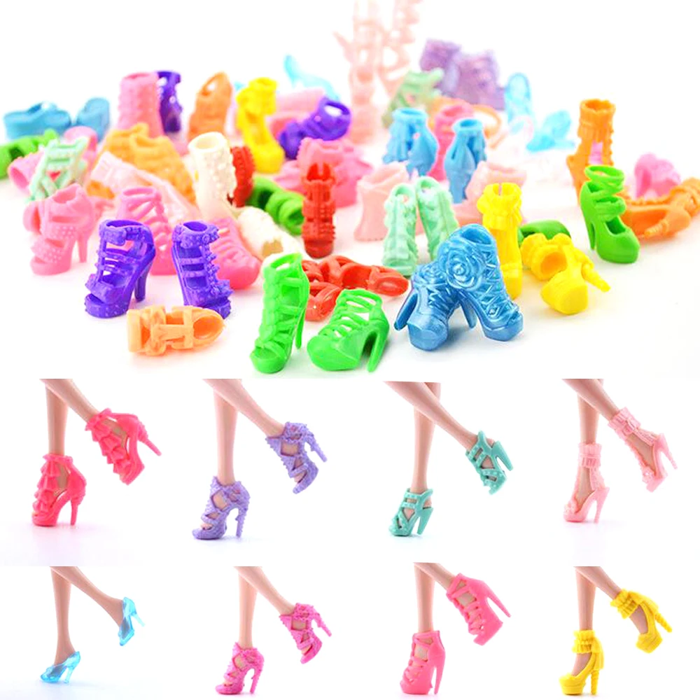 NK 10 Pairs 1/6 Prenses Farklı Moda Sevimli Renkli Çeşitli Ayakkabı Barbie Aksesuar Bebek Bebek DIY Oyuncak Kız Hediye