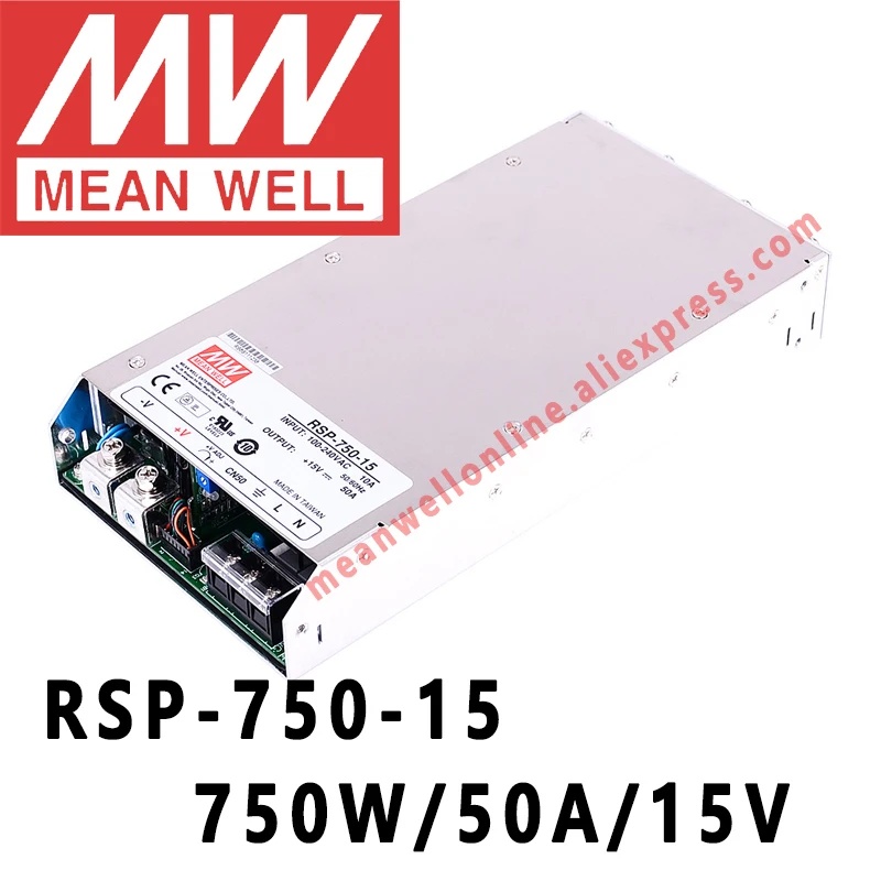 Ortalama Kuyu RSP-750-15 meanwell 15VDC / 50A / 750 W Tek Çıkışlı PFC Fonksiyonu ile Güç Kaynağı online mağaza