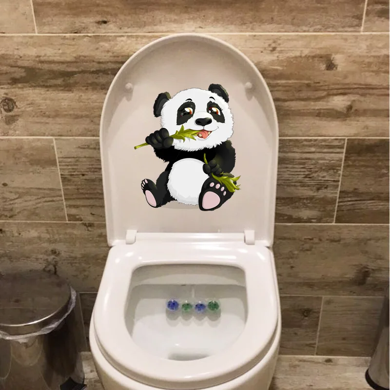 Panda yeme bambu oturma odası duvar çıkartmaları yaratıcı karikatür WC tuvalet dekor
