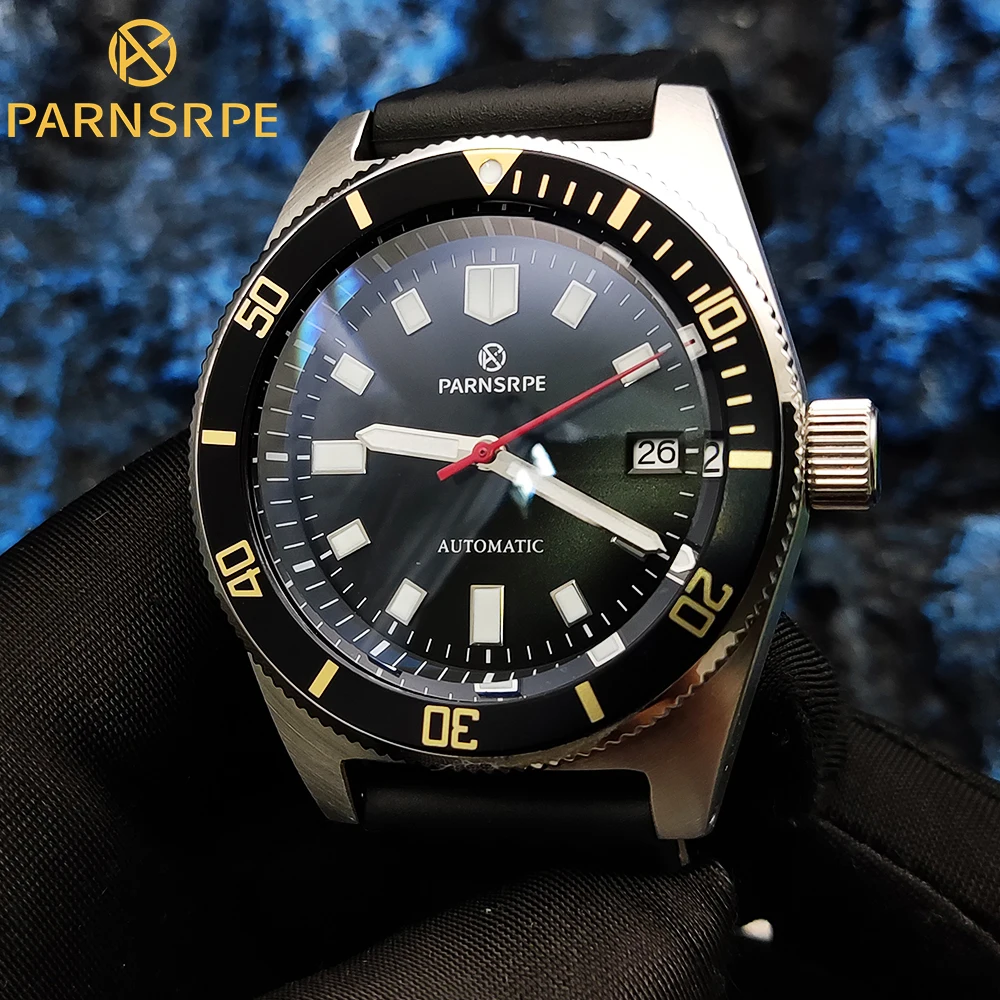 Parnsrpe-Lüks 38mm erkek saati NH35A AR film safir kristal steril kadran siyah altın çerçeve ultra parlak dalış ışık