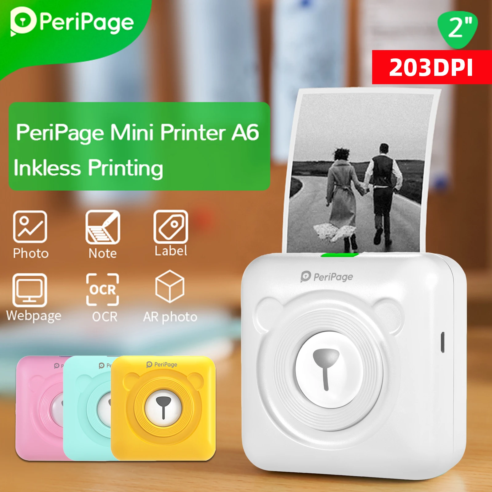 Peripage A6 Mini Taşınabilir Termal Yazıcı 203DPİ Kağıt Fotoğraf Cep Termal Yazıcı 58mm Baskı kablosuz Bluetooth Yazıcılar