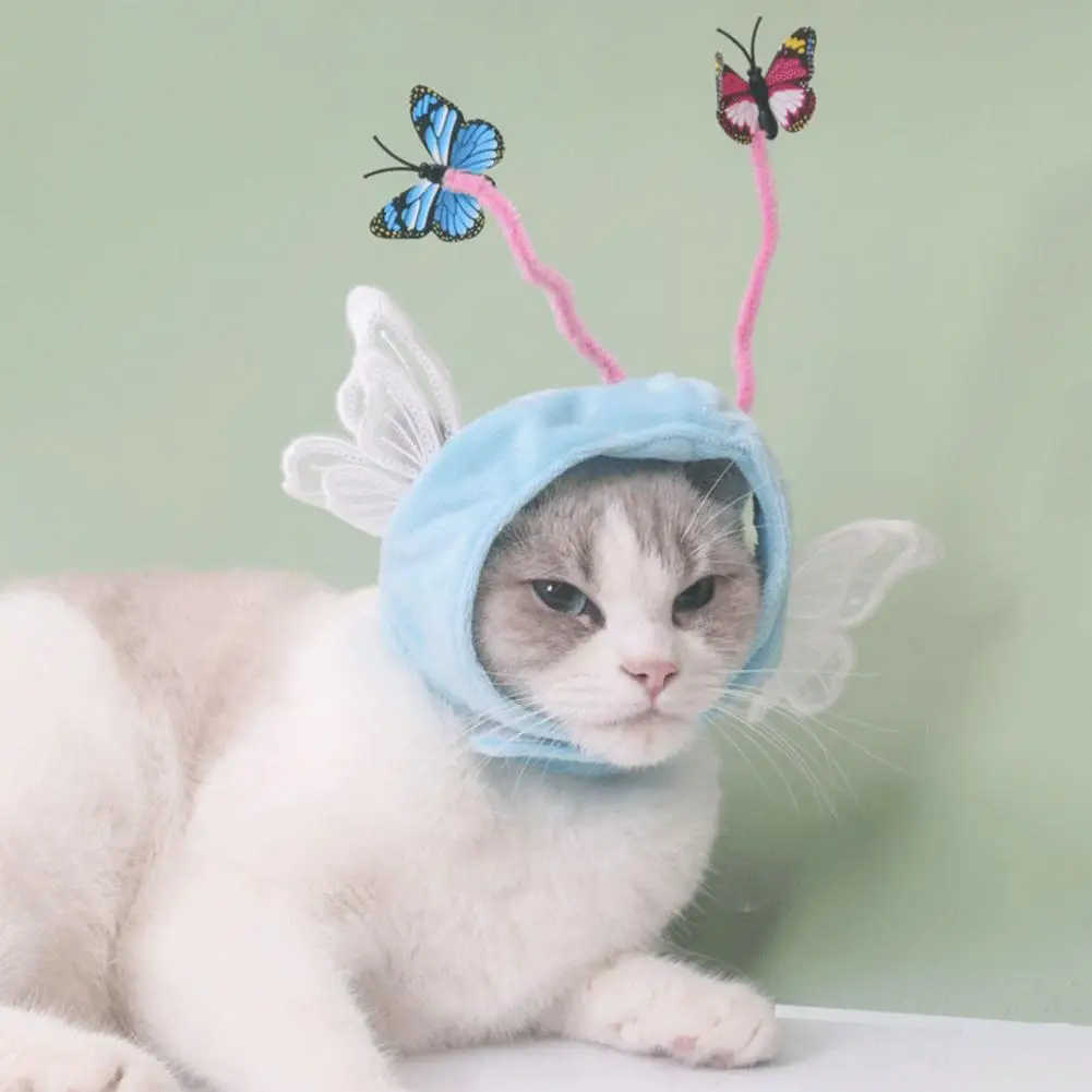 Pet Şapkalar Peluş Kedi Başlık Kelebek Tentacles Giyinmek Ultra Hafif Sevimli Kelebek Kanatları Pet Şapka