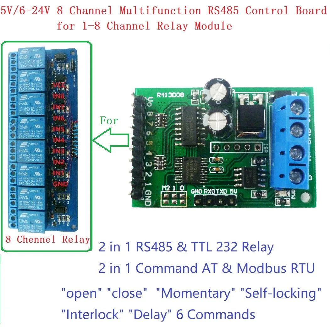 RS485 RS232 (TTL) PLC Modbus Rtu Modülü 8ch IO Kontrol anahtarlama paneli Röle Endüstriyel otomasyon