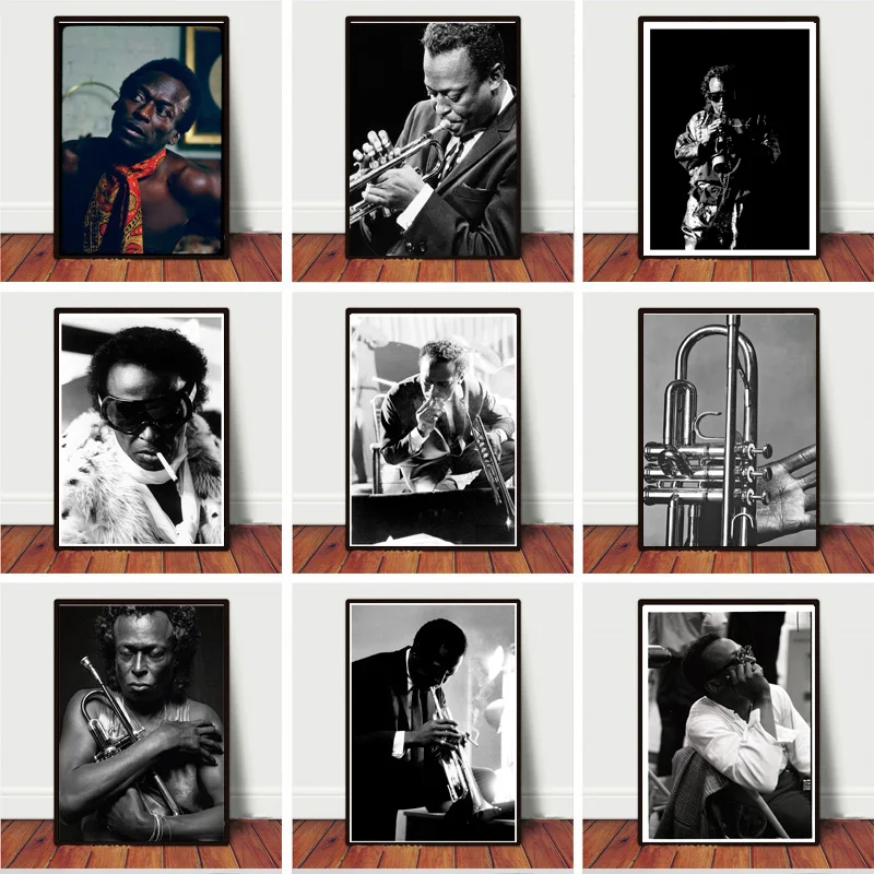 Siyah Beyaz Miles Davis Mavi Caz Müzisyen Saksafon Poster Baskılar duvar sanatı tuval yağlıboya Resim Hediye Oturma Odası Ev Dekor