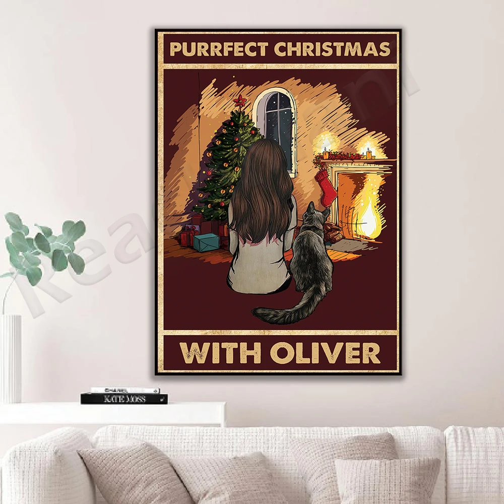 Siyah kedi posteri ile mükemmel Noel, noel kedi posteri, siyah kedi posteri, kedi severler için noel hediyesi