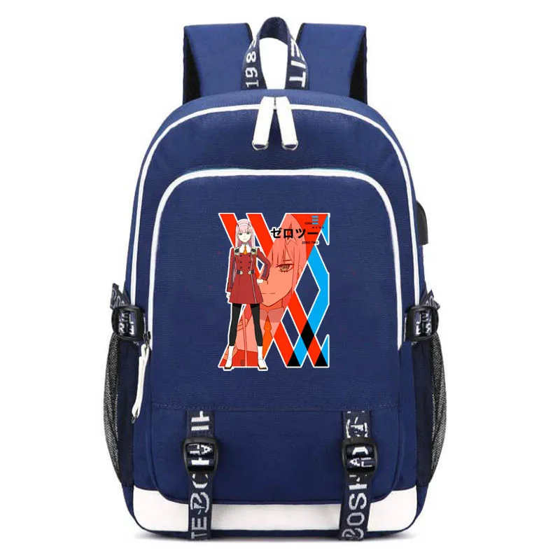 Sıfır İki Sevgilim FranXX İçinde Kawaii USB şarj aleti Sırt Çantası Okul gençler için çanta Kız Erkek Açık Spor Sırt Çantaları