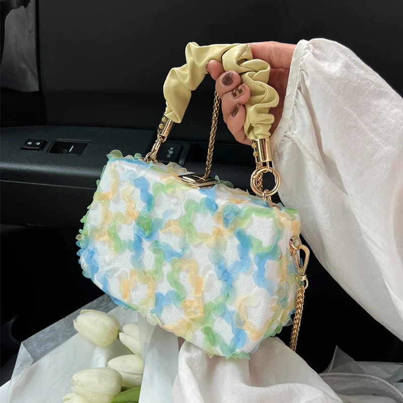 Tatlı Çiçek Dantel Akşam el çantası Mini Çanta Kutusu Çanta Kaliteli PU Deri Crossbody Çanta Kadınlar İçin 2023 Pilili saplı çanta