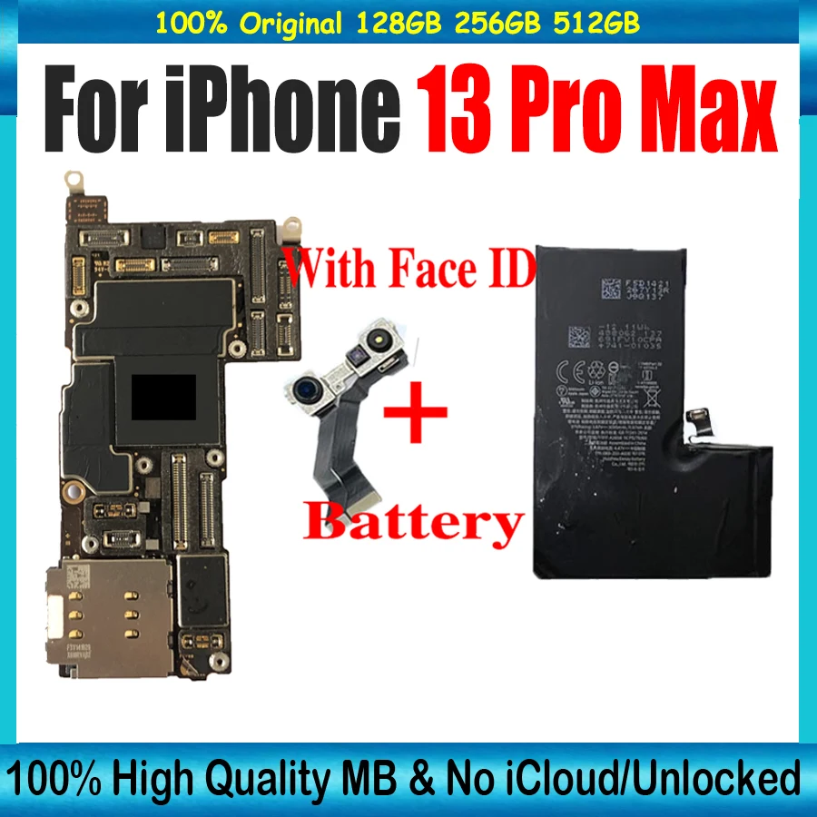 Temiz iCloud Plaka iPhone 13 Pro Max 128gb / 256gb Anakart Pil + YÜZ KİMLİĞİ Orijinal Unlocked Anakart Tam Çalışma