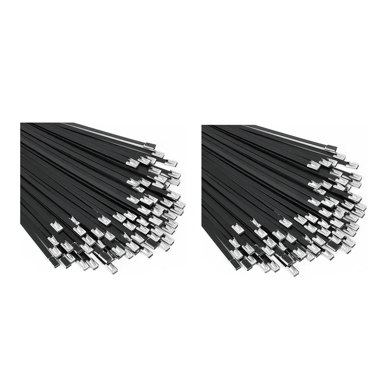Terfi! Metal Zip Bağları Siyah 200 Adet 11.8 İnç 304 Paslanmaz Çelik Epoksi Kaplı kablo bağı Makineleri, Araçlar, Çiftlikler, Kablo