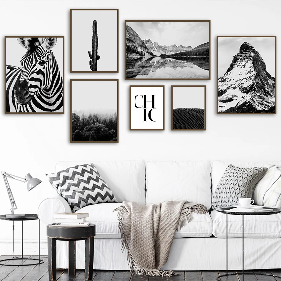 Tuval Boyama İskandinav Tarzı Dağ Göl Orman Zebra Kaktüs Kreş Duvar Sanatı Posterler Ve Baskılar Modern Oturma Odası Dekor İçin