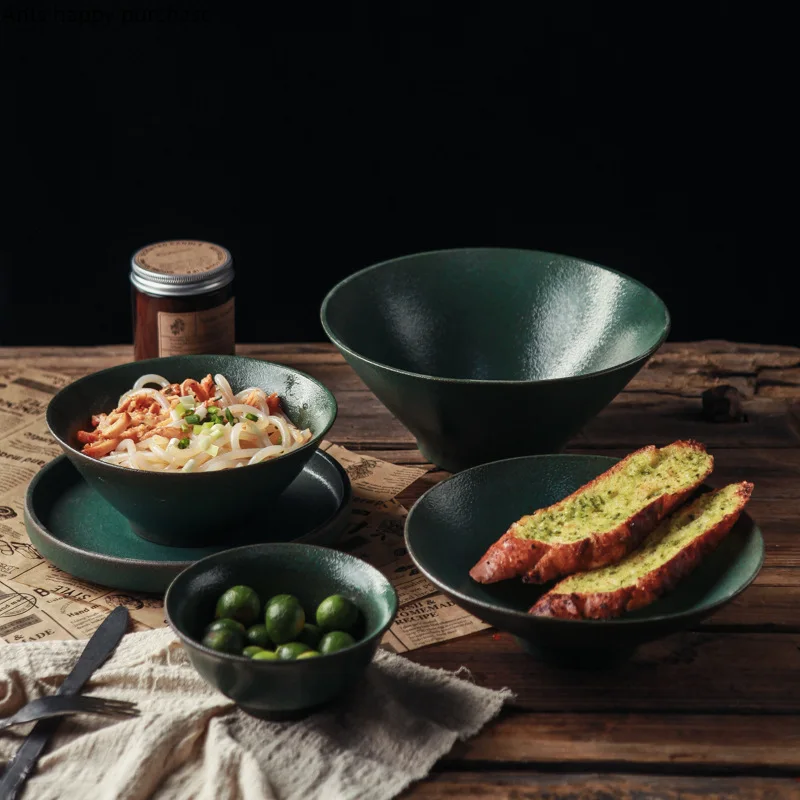 Vintage Yeşil kase seti erişte kasesi seramik kaseler Yemek Tabağı Meyve Tabakları salata kaseleri Batı Yemekleri çorba tabağı Tabak Sofra