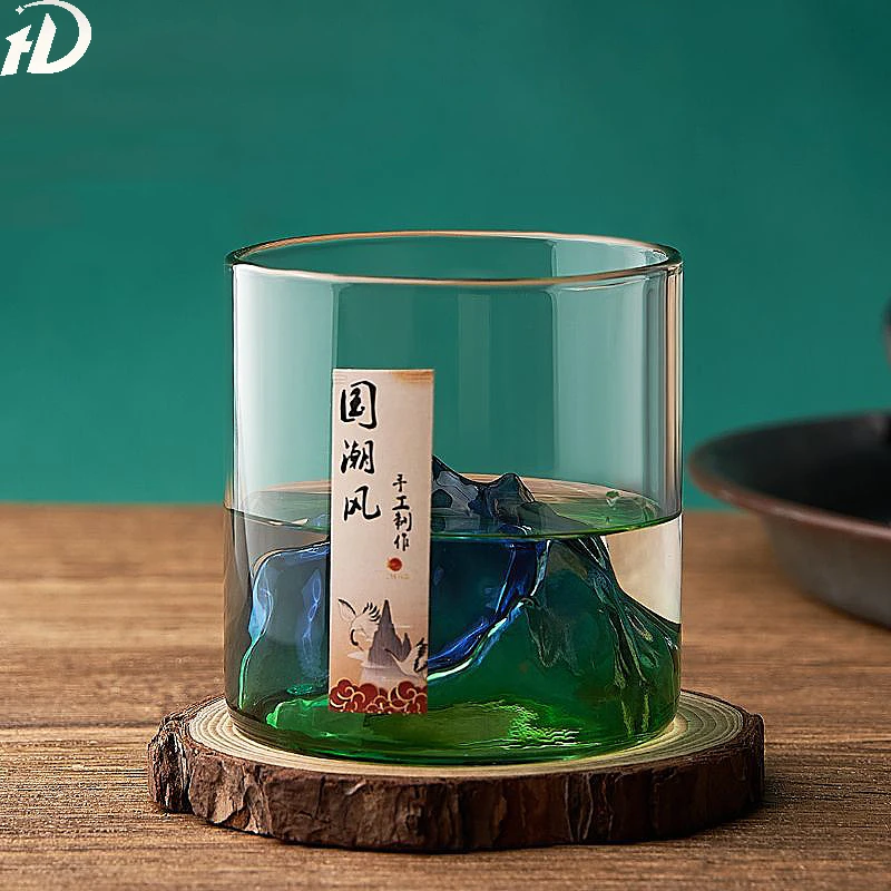 Viski bardağı Japon 3D Dağ Su Buzul Kupa Votka Şarap Bardağı Fuji Sanat Hediye Şişe Sıcak Cam Drinkware