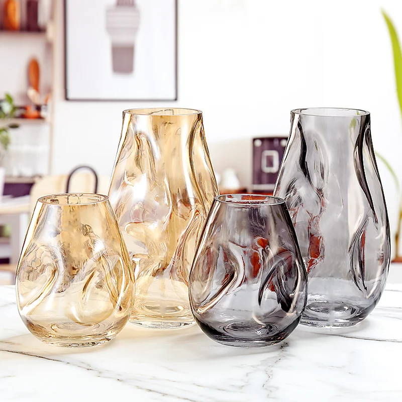 Vitray vazo ışık lüks düzensiz şişe ev dekorasyon masa süsleme yaratıcı şeffaf topraksız konteyner kiti