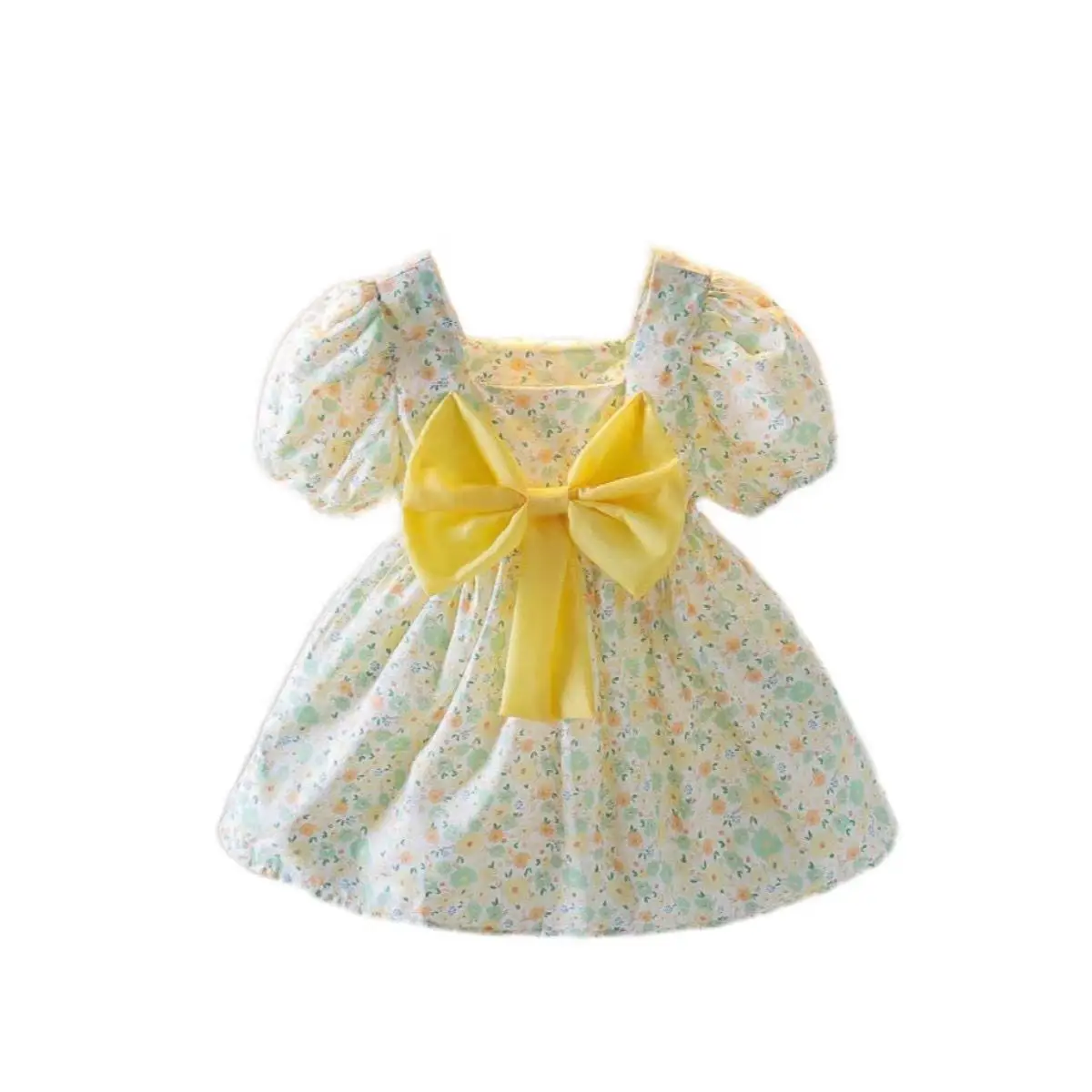 Yaz 3-8 yaşında kız bebek prenses elbise, küçük çiçek, yay tarzı