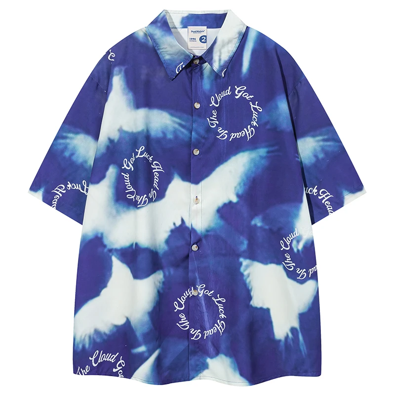 Yaz Erkek Düğme Hawaii Gömlek Hip Hop Batik Grafik Baskı Hawaii Plaj Gömlek Bluz Streetwear Moda Rahat Aloha Gömlek
