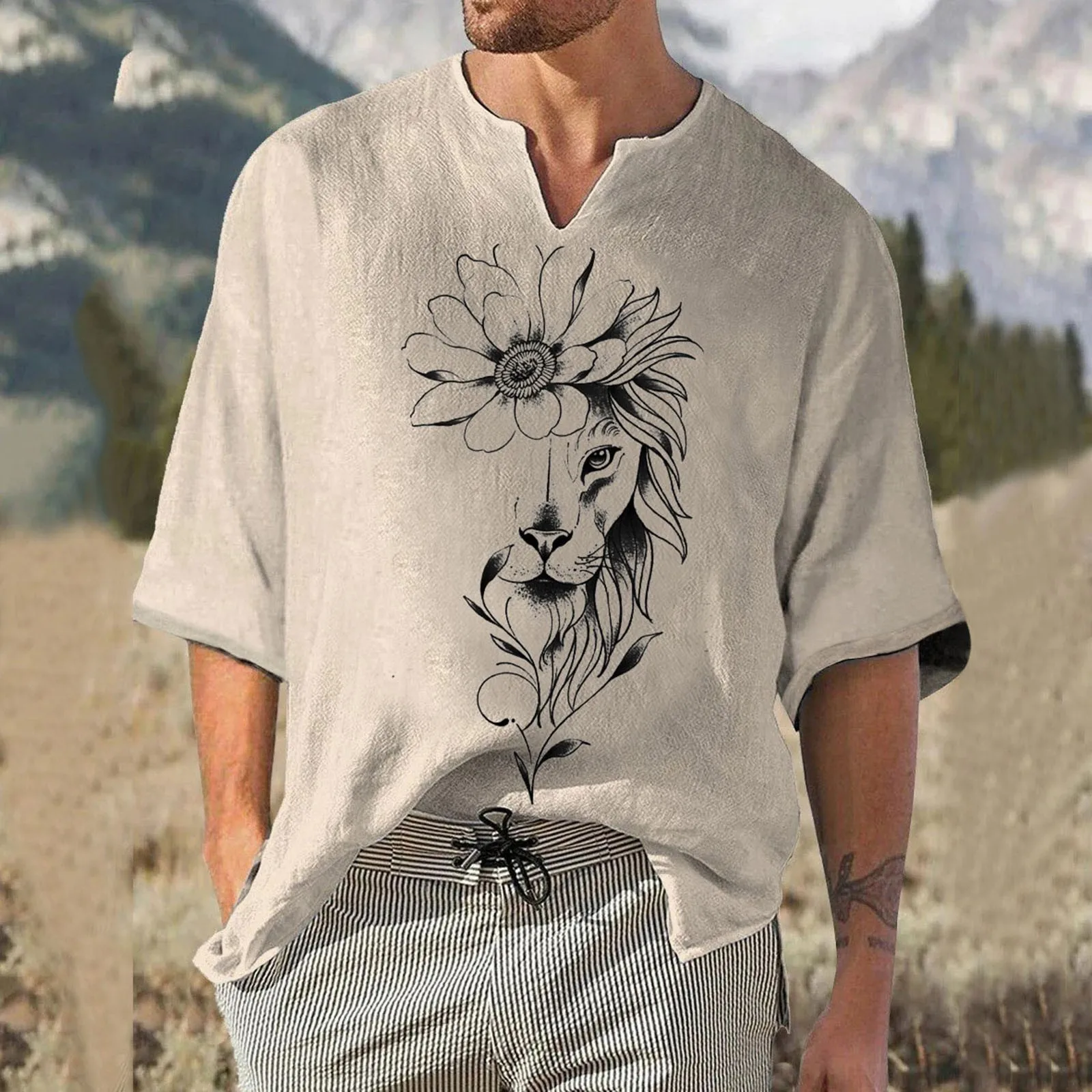 Yaz Erkek Gömlek Estetik Çiçek Baskı Gömlek Tops Pamuk Kısa Kollu Vintage Plaj Gömlek Tatil Hawaii Gömlek Camisa
