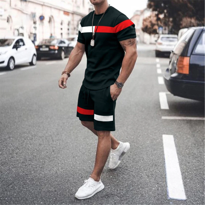 Yaz erkek tişört Eşofman Seti Rahat ve Serin Erkek tişört Şort Kıyafetler Setleri 2 Adet Büyük Boy Giyim Takım Elbise