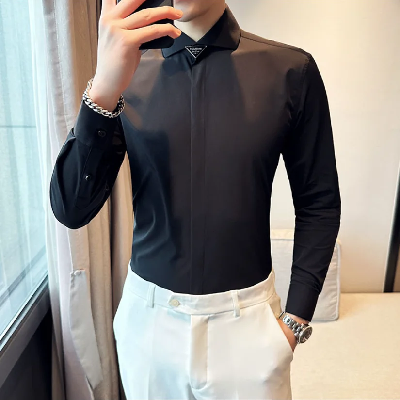 Yeni Bahar Erkek Uzun Kollu İngiliz Tarzı Beyaz Gömlek Erkekler Için Giyim Iş Rahat resmi giysi Slim Fit Smokin Elbise Satış