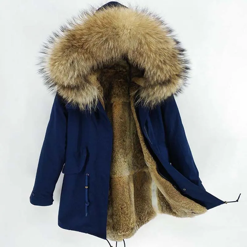 Yeni Kış erkek Gerçek Kürk kapüşonlu ceket Rahat Ordu Taktik Ceketler Marka Sıcak Erkek Doğal Rakun Kürk Büyük Uzun Parka Palto