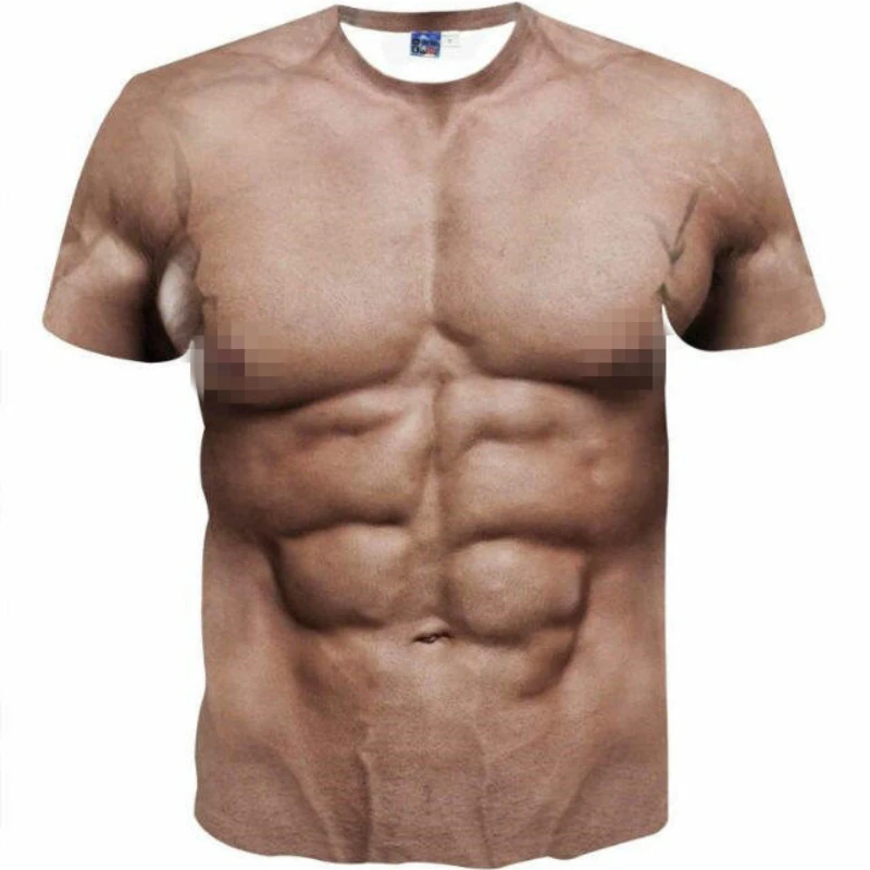 Yeni Yaz Komik 3d Kas T Shirt erkek Yeni Kısa kollu Spor Serin Üst Tee Streetwear Cosplay Sahte Kas T Shirt Göbek