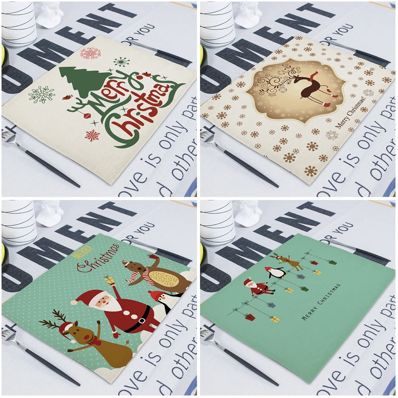 Yeni Yıl Noel Süs Hediyeler Kar Polyester Masa Peçete 42 * 32 cm Xmas Elk Noel Decora Noel Çift Decoratie