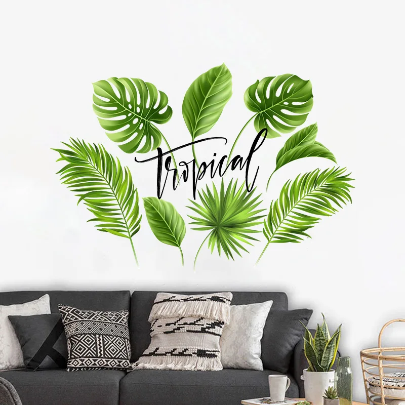 Yeşil Palmiye Yaprağı duvar çıkartmaları Tropikal Yapraklar Çıkartmaları Orman Yaprak Çıkartmaları Muz Yeşillik Vinil Dekor Sarılmak Odası TV Duvar Dekor