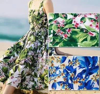 YY DIY Çok Güzel Yeşil ve Mavi Yaprak Çiçek Baskılı pamuklu spandeks Kumaş 50x140cm