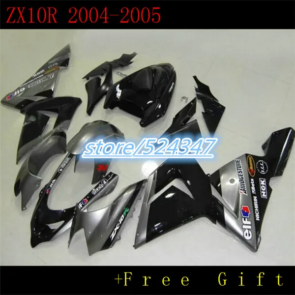 Yüksek Kaliteli Cowlings Kawasaki ZX 10R 04-05 ABS Plastik Enjeksiyon Kaporta Motosiklet ZX10R 2004 2005 Gümüş, siyah Fairing