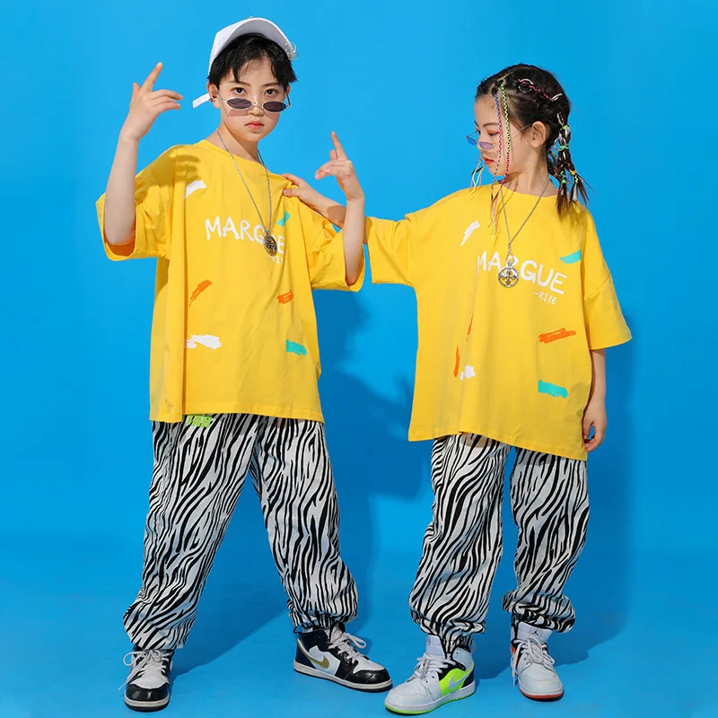 Çocuklar Serin Moda Balo Salonu Hip Hop dans kıyafetleri Tshirt zebra pantolon Caz Dans Giyim Kostümleri Giysileri Erkek Kız