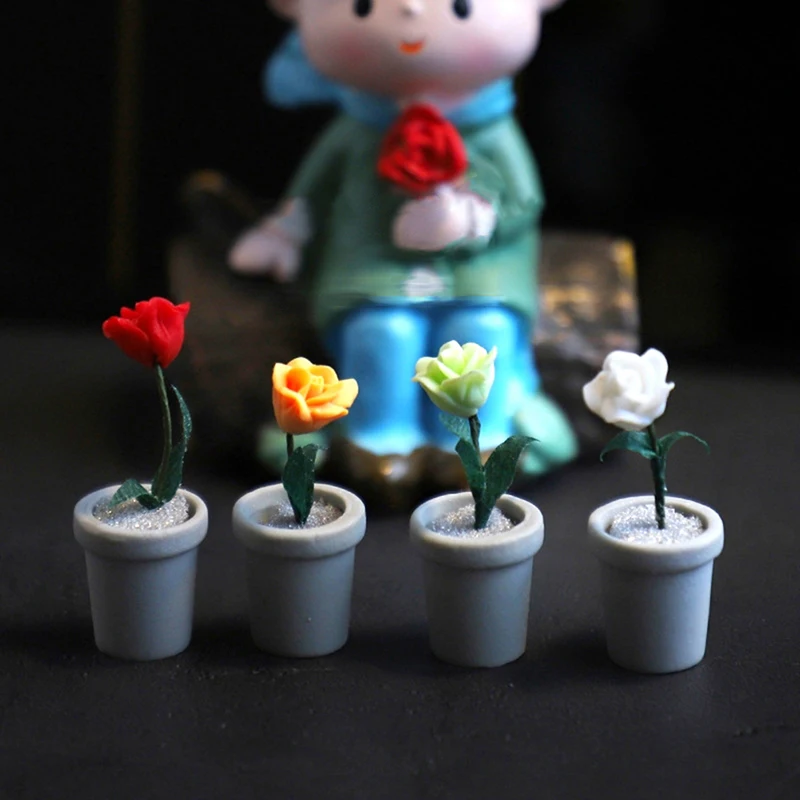1: 12 Evcilik Minyatür Saksı Bitki Gül Saksı Bonsai Modeli ev bahçe dekoru Oyuncak Bebek Evi Aksesuarları