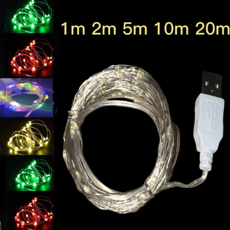1/5 / 20M USB LED Dize İşıklar Bakır Gümüş Tel Garland ışık su Geçirmez Peri İşıklar Noel Düğün Parti Dekorasyon İçin