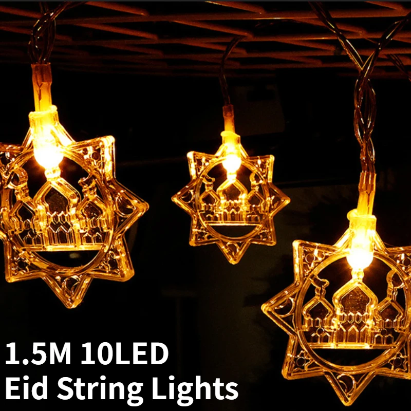 1.5 M 10Led Eid Mubarak ışık zinciri yıldız ay 2023 İslam Müslüman Festivali Parti malzemeleri Ev dekorasyon Peri Bahçe dekor