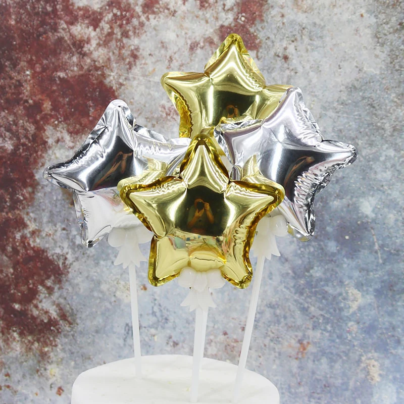 10Cm Mini Şişme Alüminyum Folyo Balon Beş Köşeli Yıldız Aşk Kalp Şekli DIY Düğün Pastası Dekorasyon Malzemeleri