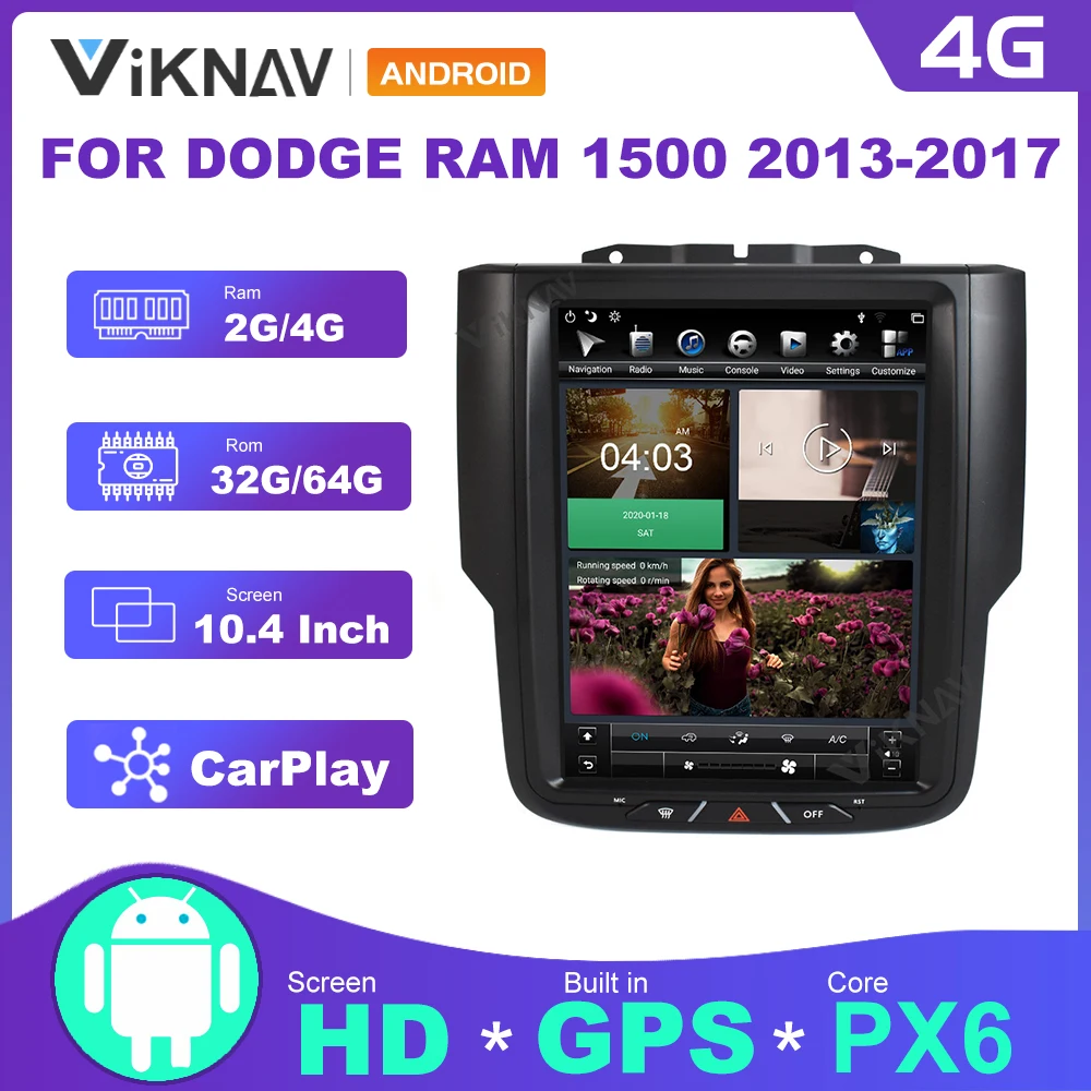 128G Android Araba Radyo Otomatik Dodge RAM 1500 2013-2017 İçin Araba Stereo GPS Navigasyon Araba Multimedya Oynatıcı
