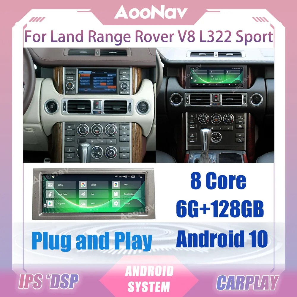 128G Araba Stereo Radyo Land Range Rover İçin V8 L322 Spor 2004-2012 10.25 İnç GPS Navigasyon Kablosuz Carplay Multimedya Oynatıcı