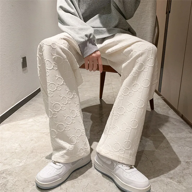 2023 Yaz Yeni ışık Lüks moda pantolon Örtü Erkekler Düz Geniş Bacak Pantolon rahat pantolon Erkekler Butik Giyim Basit Tarzı