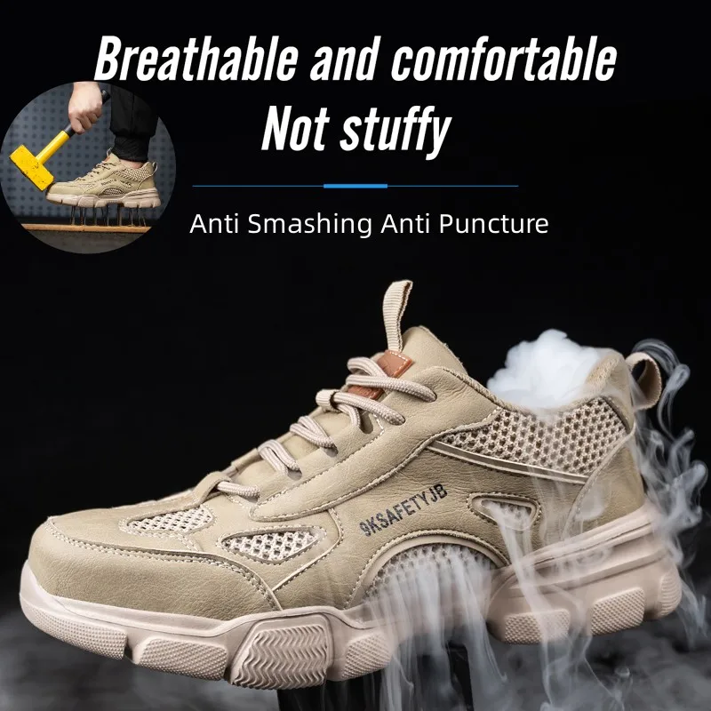2023 Yeni Stil Yaz güvenlik ayakkabıları Erkekler İçin Hafif delikli sneaker Rahat Yıkılmaz Hombre İş Sneakers