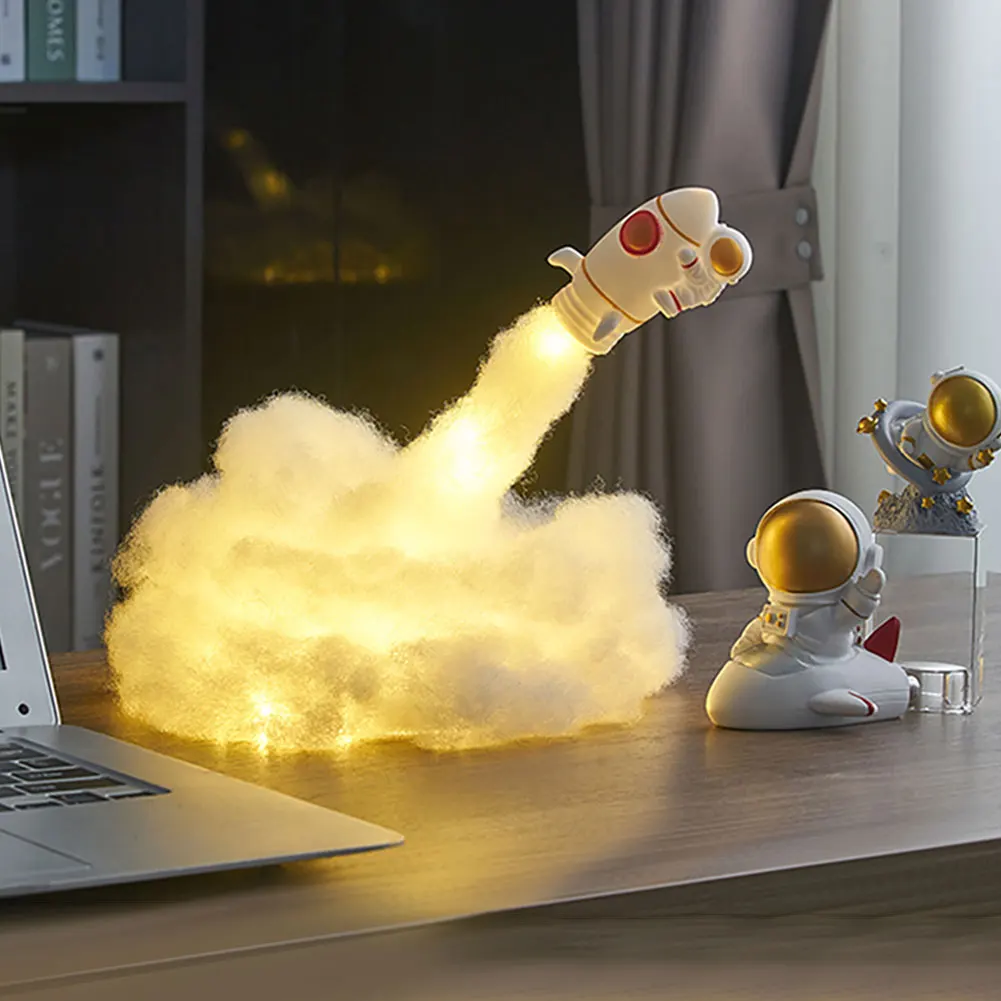3D Baskılı Roket Lambası LED Renkli Bulutlar Astronot Lambası USB Şarj Edilebilir Çocuklar Ev Dekorasyon Gece Lambası Yaratıcı Hediye