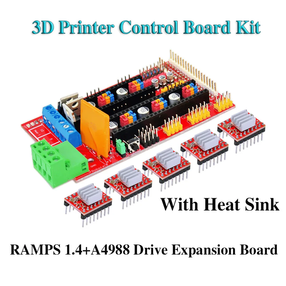 3D yazıcı kontrol paneli kiti rampaları 1.4+A4988 sürücü genişletme ısı emici ile